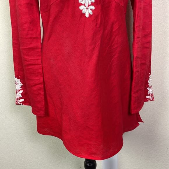 Lafayette 148 100% linen tunic with embroidered neckline women’s M - Picture 6 of 16